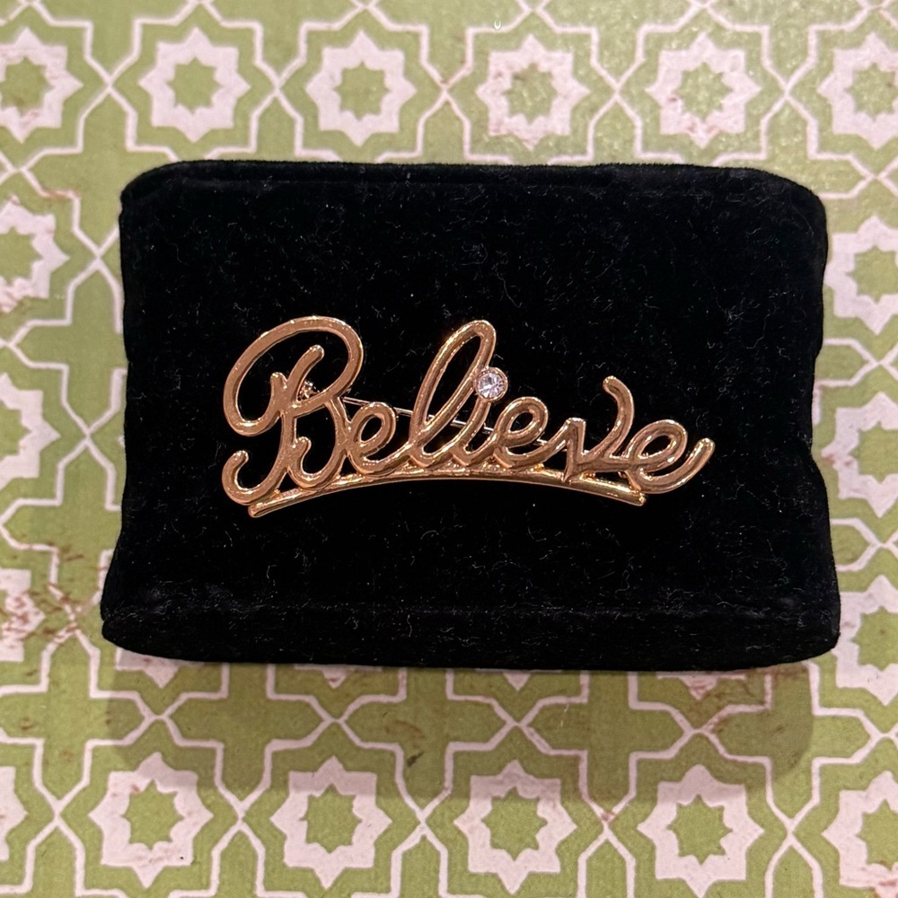 Avon Gold-Tone “Believe” Script Pin with Crystal Accent – Vintage — NEW